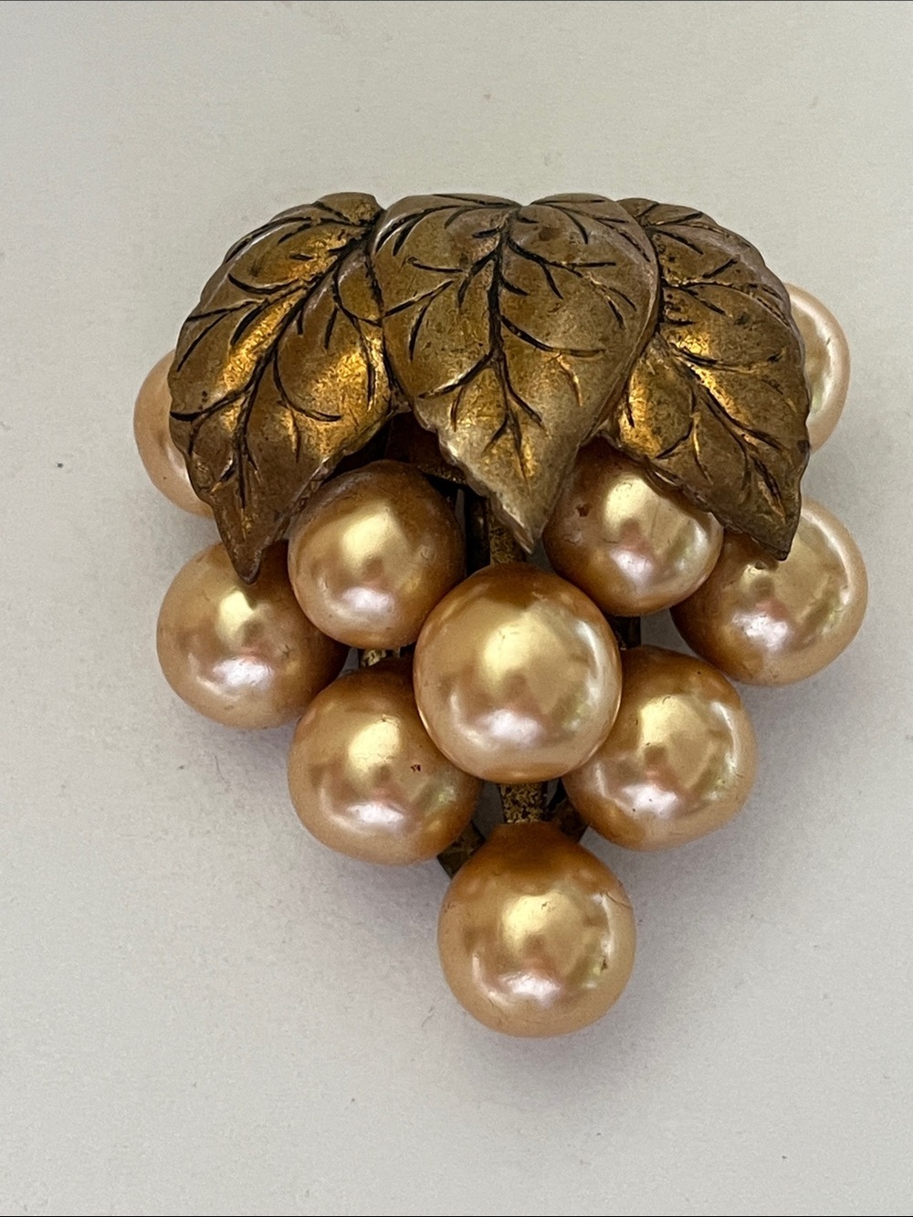Vintage Lady Patricia Grape Cluster Fur Clip Brooch Faux Pearl Leaf Coat clip